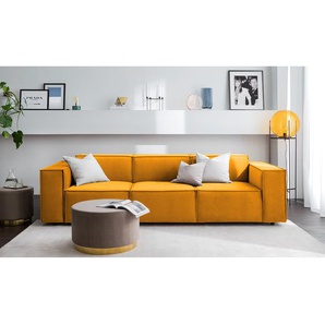 3-Sitzer Sofa Gelb Samt Shyla 260 x 70 x 96cm Glamour