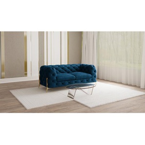 Sofa II 2-Sitzer Blau Samt Ravi 185 x 73 x 100cm Glamour