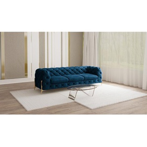 Sofa II 3-Sitzer Blau Samt Ravi 243 x 73 x 100cm Glamour