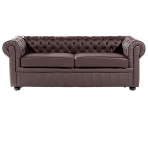 Sofa Braun Echtleder 3-Sitzer Chesterfield Stil Glamourös Wohnzimmer
