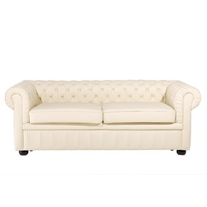 Sofa Creme Echtleder 3-Sitzer Chesterfield Stil Glamourös Wohnzimmer