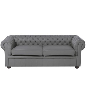 Sofa Grau Echtleder 3-Sitzer Chesterfield Stil Glamourös Wohnzimmer