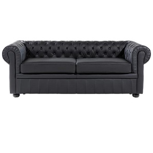 Sofa Schwarz Echtleder 3-Sitzer Chesterfield Stil Glamourös Wohnzimmer