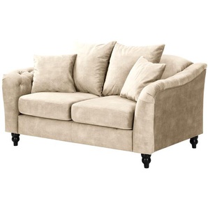 Sofa Lovis 2-Sitzer Beige Samt Tomi 165 x 90 x 95cm Glamour