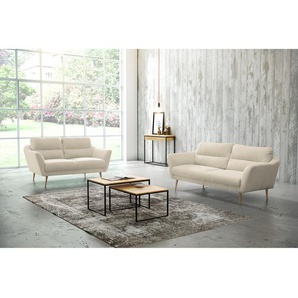 Sofa Lucinda I 2,5-Sitzer Weiß/Beige Webstoff Hanabi 187 x 87 x 88cm Beige Skandi