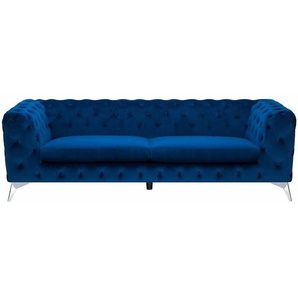 Sofa Marineblau Samtstoff 3-Sitzer Chesterfield Stil Klassisch Wohnzimmer