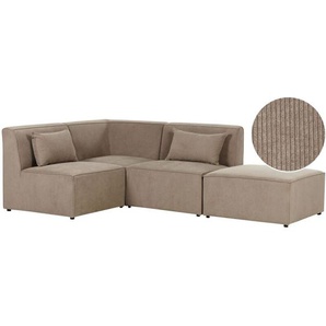Sofa mit Ottomane Taupe Stoffbezug aus Cord Rechts mit Armlehnen Kissen 3-Sitzer Modulsofa Ecksofa Wohnzimmermöbel Modern Wohnecke Sitzecke
