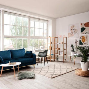 Sofa Nante 3-Sitzer Blau Samt Ravi 193 x 84 x 88cm Skandi