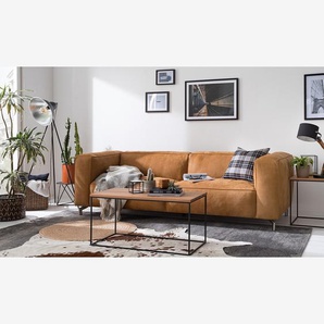 Sofa 3-Sitzer Echtleder Braun/Hellbraun Bezug: Echtleder Füße: Metall, verchromt 242 x 72 x 96cm Industrial