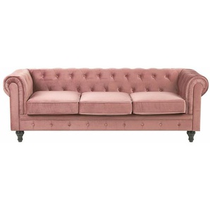 Sofa Rosa Samtstoff 3-Sitzer Chesterfield Stil Glamourös Wohnzimmer