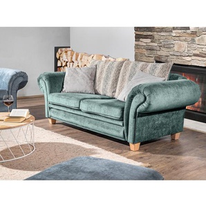 Sofa Salvator 3-Sitzer Blau Samt Saidy 218 x 81 x 91cm Landhaus