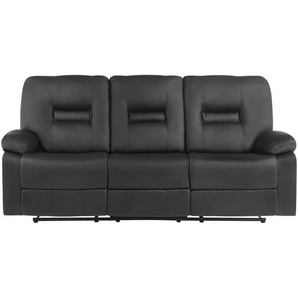 Sofa Schwarz Kunstleder 3-Sitzer Relaxfunktion Retro Wohnzimmer