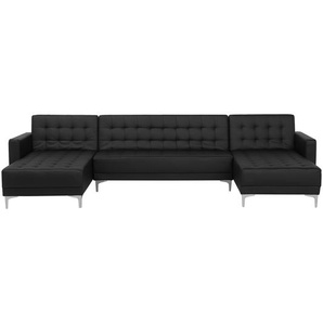 Sofa Schwarz Kunstleder U-Förmig Schalffunktion Klassisch Wohnzimmer