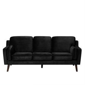 Sofa Schwarz Samtstoff 3-Sitzer Retro Minimalistisch Wohnzimmer