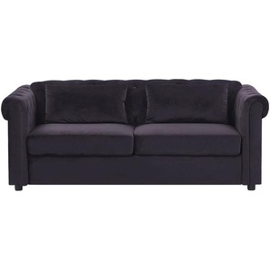 Sofa Schwarz Samtstoff 3-Sitzer Schlaffunktion Chesterfield Stil Glamourös Zierkissen Wohnzimmer