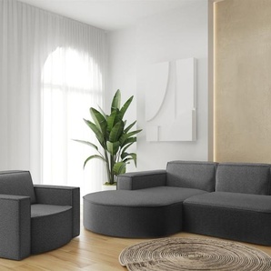 Sofa Set 2-teilig Sessel und Ecksofa PALMA XS Ascot Graphitgrau Ottomane Links