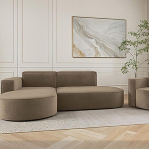 Sofa Set 2-teilig Sessel und Ecksofa PALMA XS Stoff Noel Braun Ottomane Links