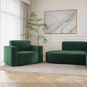 Sofa Set 2-teilig Sessel und Ecksofa PALMA XS Stoff Noel Grün Ottomane Rechts