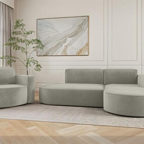 Sofa Set 2-teilig Sessel und Ecksofa PALMA XS Stoff Noel Hellgrau Ottomane Rechts