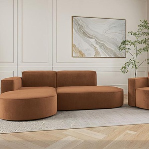 Sofa Set 2-teilig Sessel und Ecksofa PALMA XS Stoff Noel Ziegelrot Ottomane Links