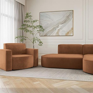 Sofa Set 2-teilig Sessel und Ecksofa PALMA XS Stoff Noel Ziegelrot Ottomane Rechts