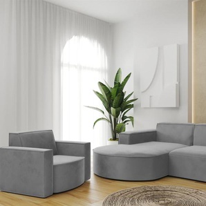 Sofa Set 2-teilig Sessel und Ecksofa PALMA XS Stoff Opera Grau Ottomane Links