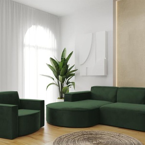 Sofa Set 2-teilig Sessel und Ecksofa PALMA XS Stoff Opera Grün Ottomane Links