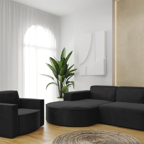 Sofa Set 2-teilig Sessel und Ecksofa PALMA XS Stoff Opera Schwarz Ottomane Links