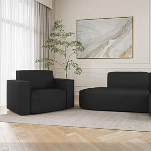 Sofa Set 2-teilig Sessel und Ecksofa PALMA XS Stoff Scala Anthrazit Ottomane Rechts