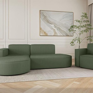Sofa Set 2-teilig Sessel und Ecksofa PALMA XS Stoff Scala Forest Ottomane Links