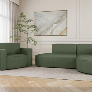 Sofa Set 2-teilig Sessel und Ecksofa PALMA XS Stoff Scala Forest Ottomane Rechts