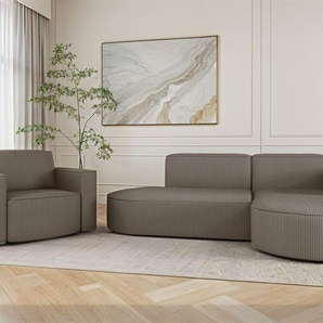 Sofa Set 2-teilig Sessel und Ecksofa PALMA XS Stoff Scala Grau Ottomane Rechts