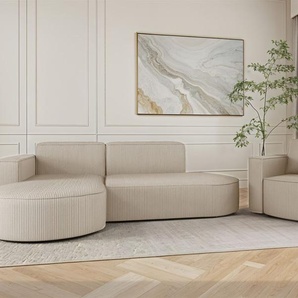 Sofa Set 2-teilig Sessel und Ecksofa PALMA XS Stoff Scala Sand Ottomane Links