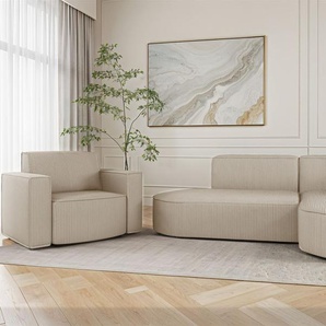 Sofa Set 2-teilig Sessel und Ecksofa PALMA XS Stoff Scala Sand Ottomane Rechts