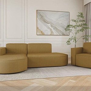 Sofa Set 2-teilig Sessel und Ecksofa PALMA XS Stoff Scala Senfgelb Ottomane Links