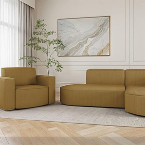 Sofa Set 2-teilig Sessel und Ecksofa PALMA XS Stoff Scala Senfgelb Ottomane Rechts