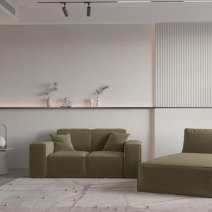 Sofa Set 2-teilig Sezlong und Sofa 2-Sitzer CELES PREMIUM Stoff Opera Velvet Olivgrün