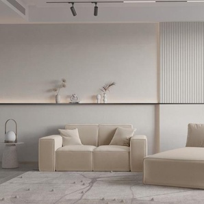 Sofa Set 2-teilig Sezlong und Sofa 2-Sitzer CELES PREMIUM Stoff Opera Velvet Sand