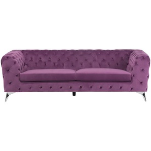Sofa Violett Samtstoff 3-Sitzer Chesterfield Stil Klassisch Wohnzimmer