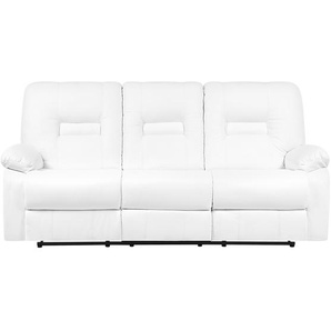 Sofa Weiß Kunstleder 3-Sitzer Relaxfunktion Retro Wohnzimmer