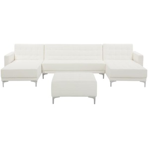 Sofa Weiß Kunstleder U-Förmig Schalffunktion Klassisch Ottomane Wohnzimmer