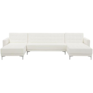 Sofa Weiß Kunstleder U-Förmig Schalffunktion Klassisch Wohnzimmer