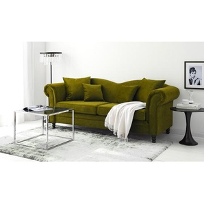 Sofa 3-Sitzer Samt Grün/Olivgrün Stoff Chepi 213 x 84 x 79cm Glamour