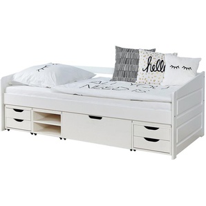 Sofabett Micki 90x200 Buche massiv - mit 4er Funktionsschubkasten - weiß