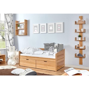 Sofabett MINI Micki 80x160 Buche massiv Komplett-Set - mit 2er Schubkästen - inkl. Matratze - natur
