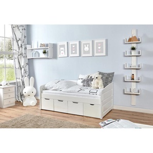 Sofabett MINI Micki 80x160 Buche massiv Komplett-Set - mit 4er Schubkästen - inkl. Matratze - weiß