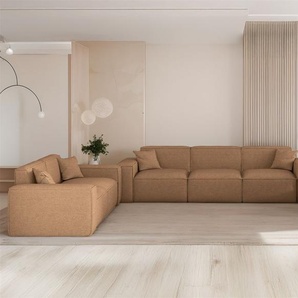Sofaset Designersofa CELES PREMIUM 3-2-1 in Stoff Artico Rostbraun