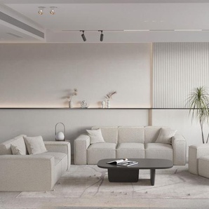 Sofaset Designersofa CELES PREMIUM 3-2-1 in Stoff Ascot Bukla Beige