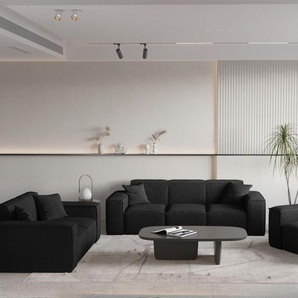 Sofaset Designersofa CELES PREMIUM 3-2-1 in Stoff Ascot Bukla Schwarz
