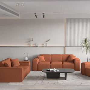 Sofaset Designersofa CELES PREMIUM 3-2-1 in Stoff Ascot Bukla Terracotta